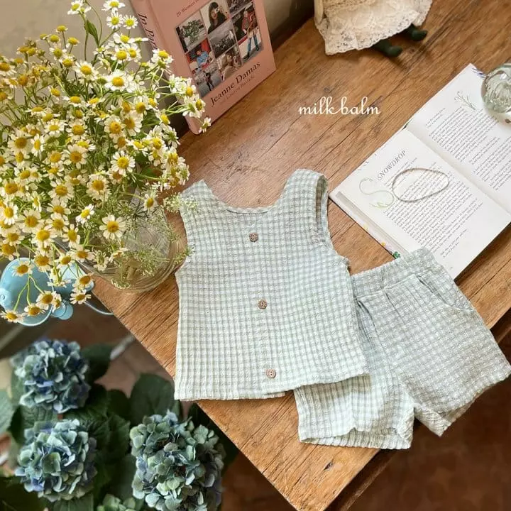Milk Balm - Korean Children Fashion - #todddlerfashion - Milk Check Top Bottom Set
