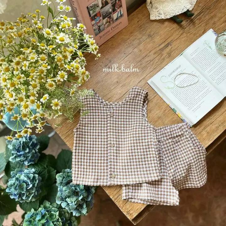 Milk Balm - Korean Children Fashion - #toddlerclothing - Milk Check Top Bottom Set - 2
