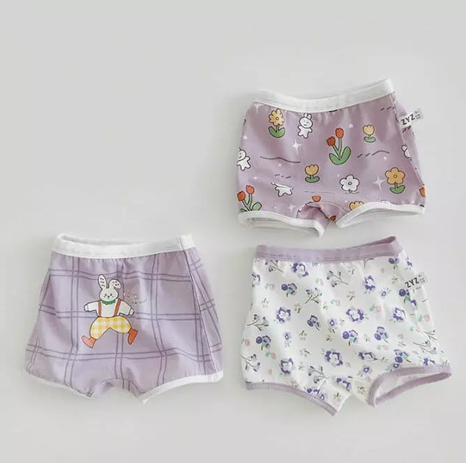 Miso - Korean Children Fashion - #toddlerclothing - Purple Flower Underwear Set - 4
