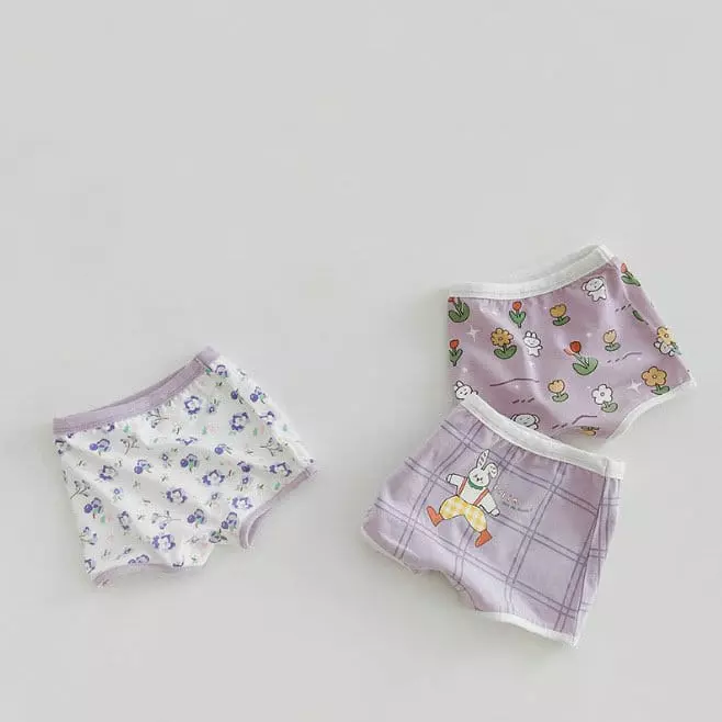 Miso - Korean Children Fashion - #toddlerclothing - Purple Flower Underwear Set - 3