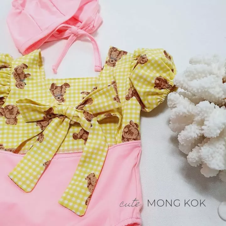 Mong Kok - Korean Children Fashion - #kidzfashiontrend - Bear Check One-piece Swimwear - 4