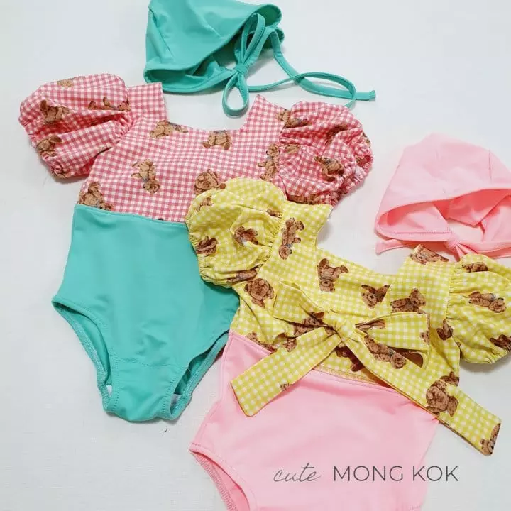 Mong Kok - Korean Children Fashion - #kidsstore - Bear Check One-piece Swimwear - 2