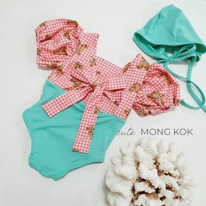 Mong Kok - Korean Children Fashion - #kidzfashiontrend - Bear Check One-piece Swimwear - 3