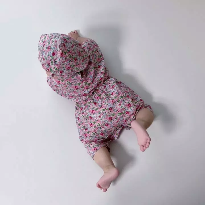 Moran - Korean Baby Fashion - #babyboutiqueclothing - Flower Bodysuit with Bonnet - 8