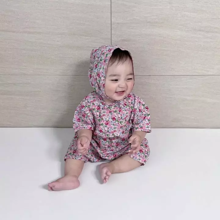Moran - Korean Baby Fashion - #babyfashion - Flower Bodysuit with Bonnet - 10