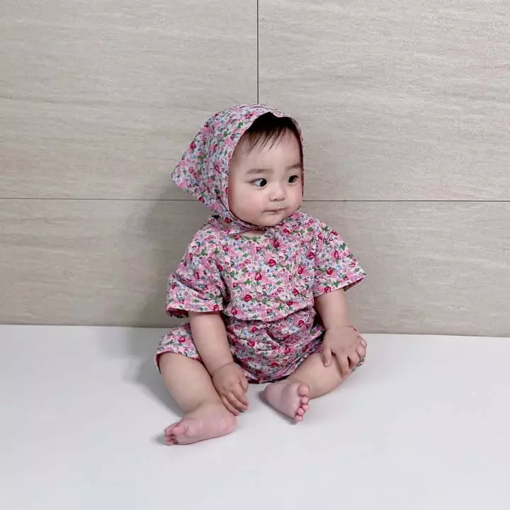 Moran - Korean Baby Fashion - #babyfever - Flower Bodysuit with Bonnet - 11