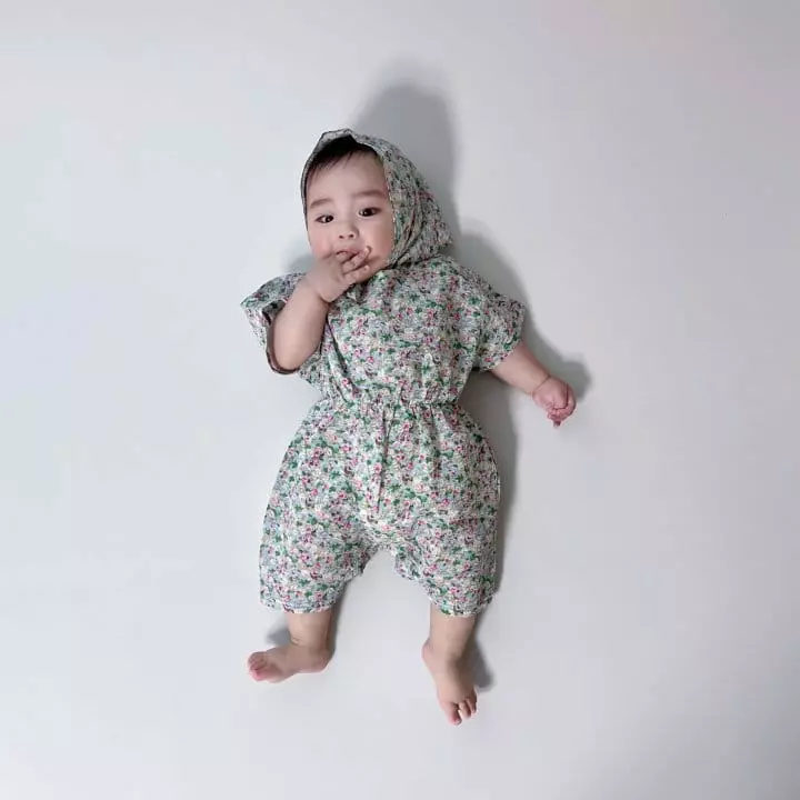 Moran - Korean Baby Fashion - #babyoutfit - Flower Bodysuit with Bonnet