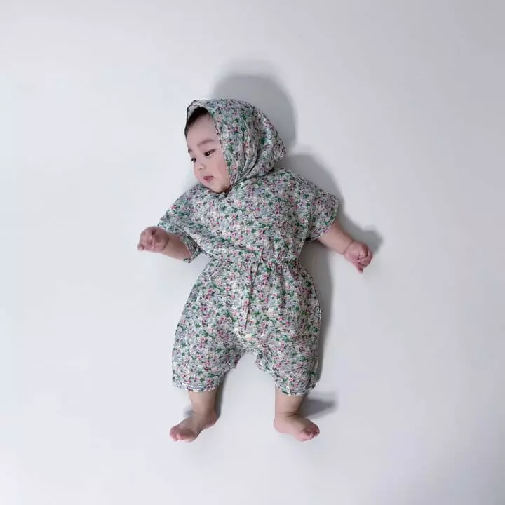 Moran - Korean Baby Fashion - #babyoutfit - Flower Bodysuit with Bonnet - 2