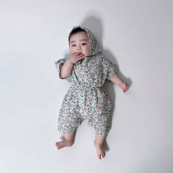Moran - Korean Baby Fashion - #babywear - Flower Bodysuit with Bonnet - 3