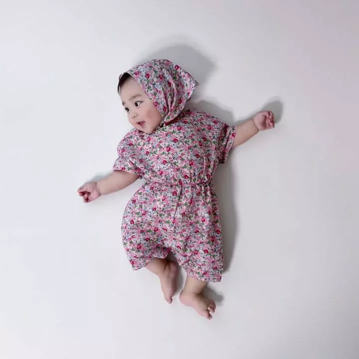 Moran - Korean Baby Fashion - #babywear - Flower Bodysuit with Bonnet - 4