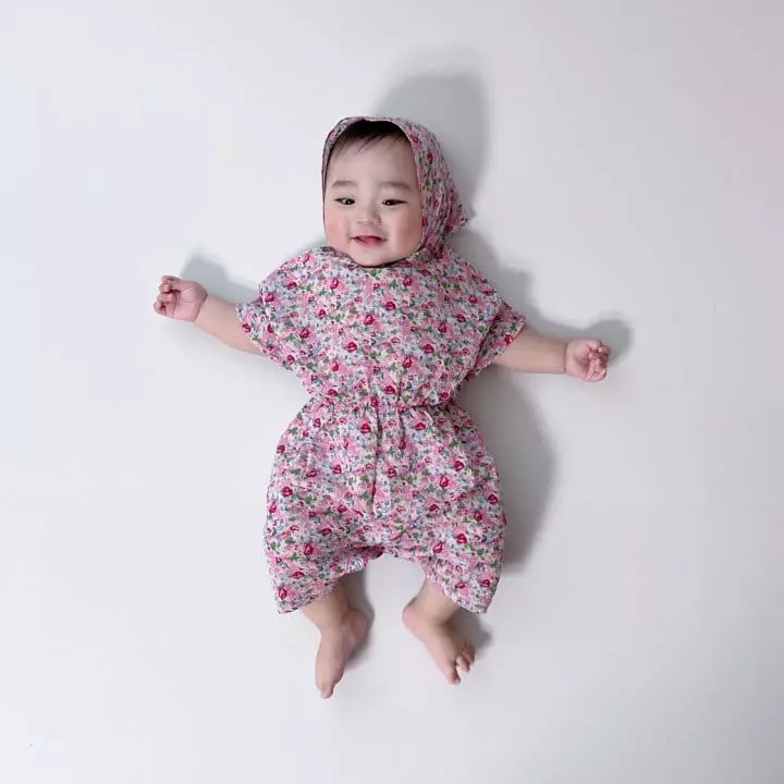 Moran - Korean Baby Fashion - #onlinebabyshop - Flower Bodysuit with Bonnet - 5