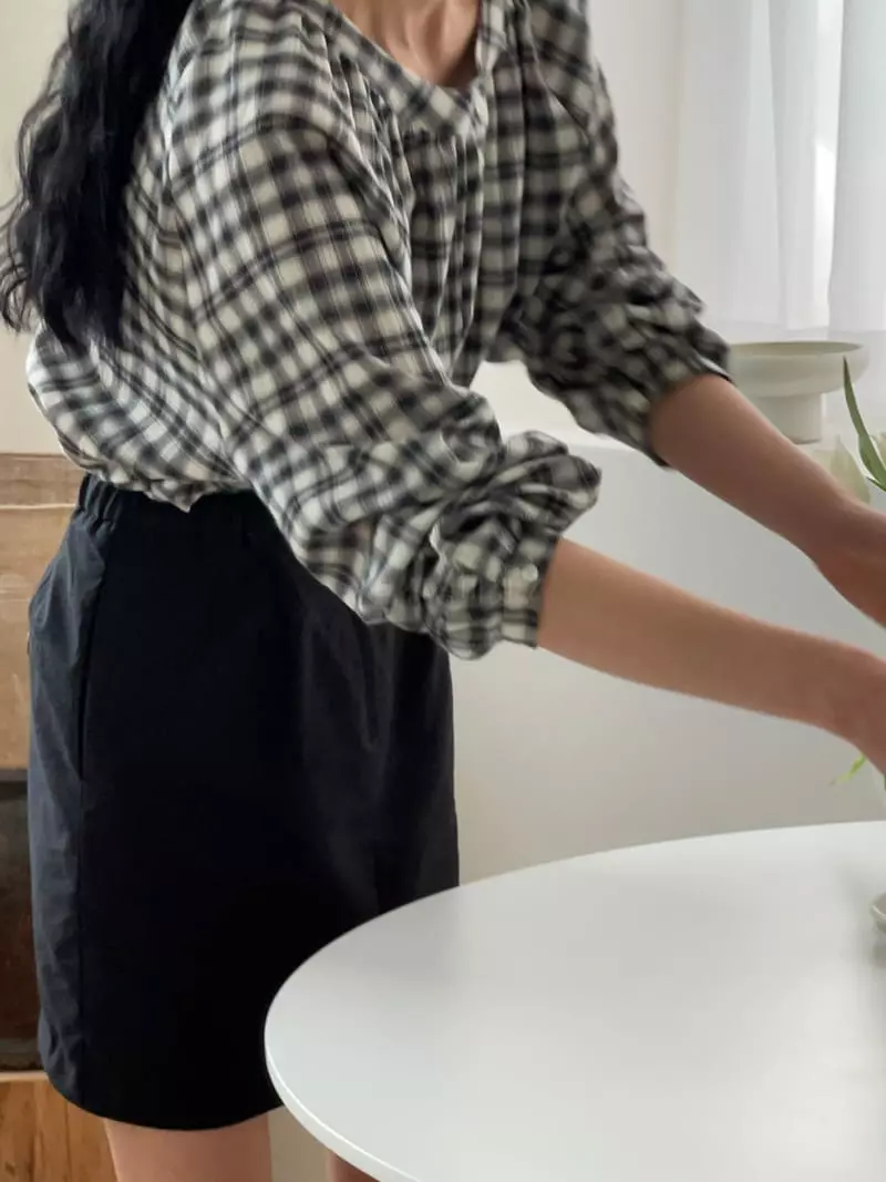 Nan - Korean Women Fashion - #womensfashion - Check Shirring Shirt - 4