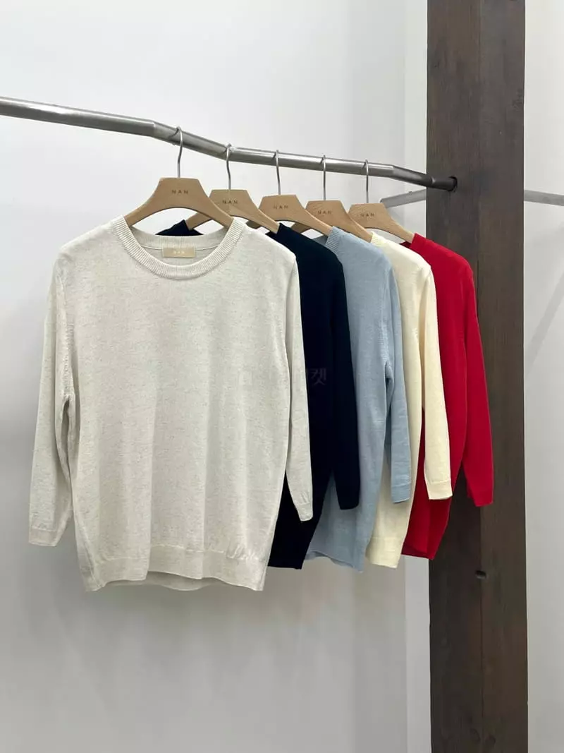 Nan - Korean Women Fashion - #womensfashion - Linen Round Knit Tee - 4