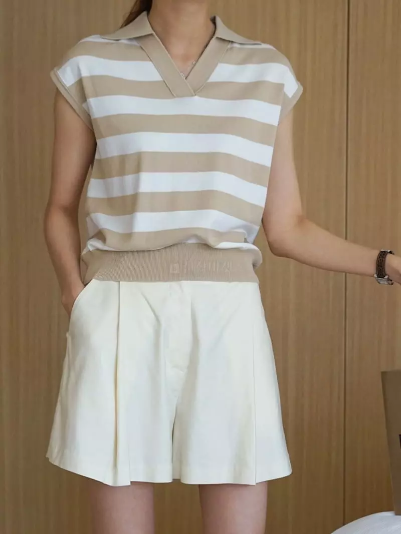 Nan - Korean Women Fashion - #momslook - Stripes Collar Sleeveless