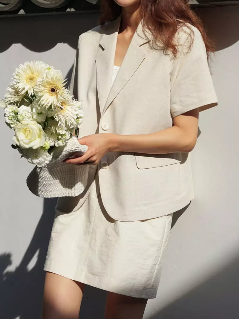 Nan - Korean Women Fashion - #momslook - Cream Linen Jacket