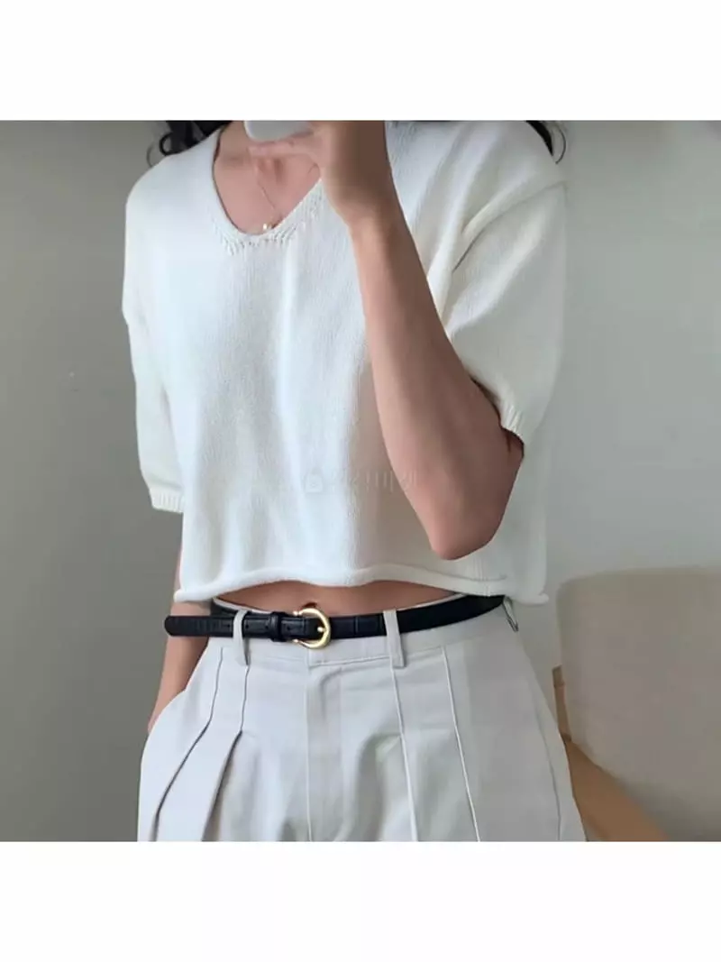 Nan - Korean Women Fashion - #momslook - Ollson V Neck Knit Tee