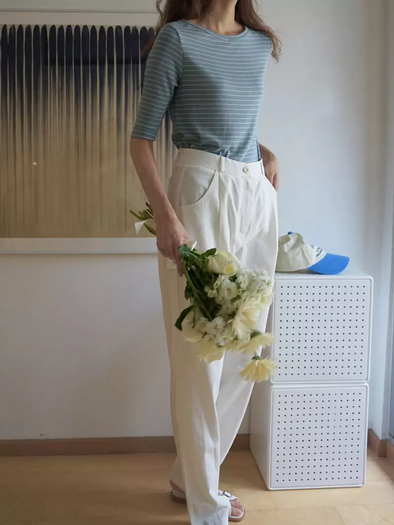 Nan - Korean Women Fashion - #pursuepretty - Marine Boat Neck Tee - 4