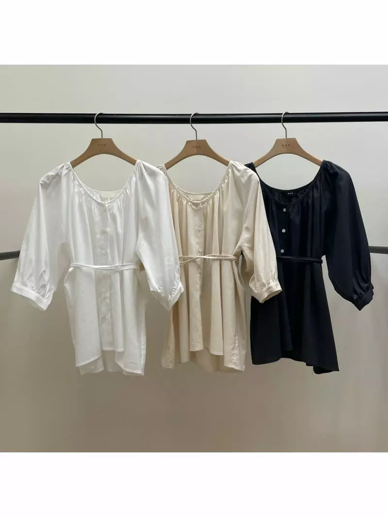 Nan - Korean Women Fashion - #romanticstyle - Linen U Neck Blouse - 2