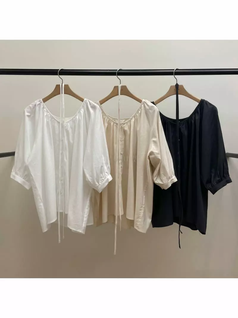 Nan - Korean Women Fashion - #shopsmall - Linen U Neck Blouse - 3