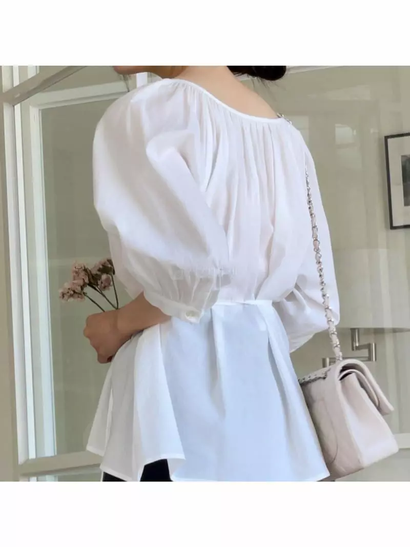 Nan - Korean Women Fashion - #shopsmall - Linen U Neck Blouse - 4
