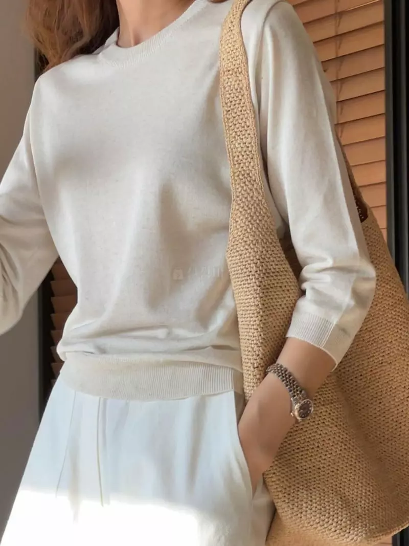 Nan - Korean Women Fashion - #womensfashion - Linen Round Knit Tee - 3