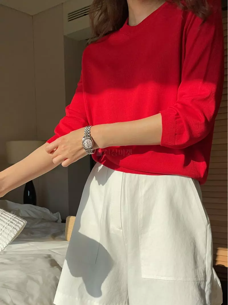 Nan - Korean Women Fashion - #womensfashion - Linen Round Knit Tee - 5