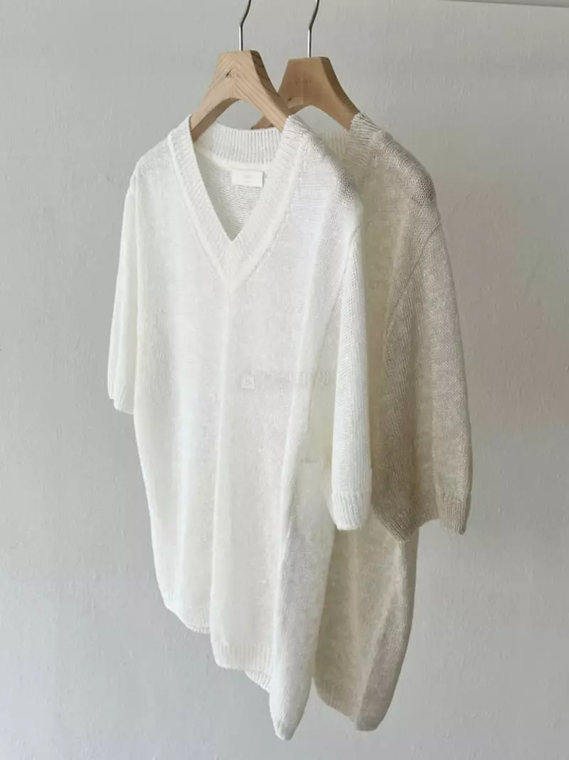 Oneand - Korean Women Fashion - #restrostyle - V Knit Tee - 4
