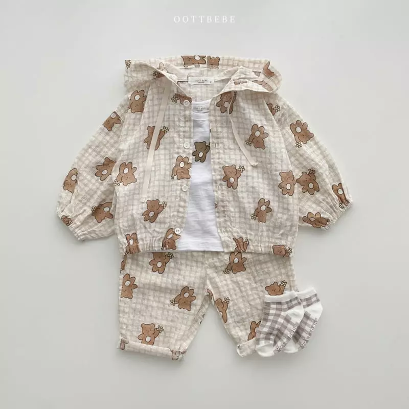 Oott Bebe - Korean Children Fashion - #kidsshorts - Flower Bear Top Bottom Set - 10