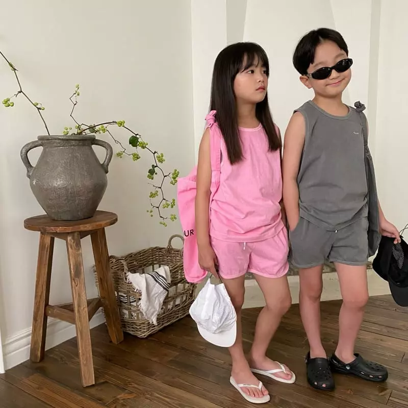 Our - Korean Children Fashion - #fashionkids - After Paint Sleeveless Top Bottom Set - 10