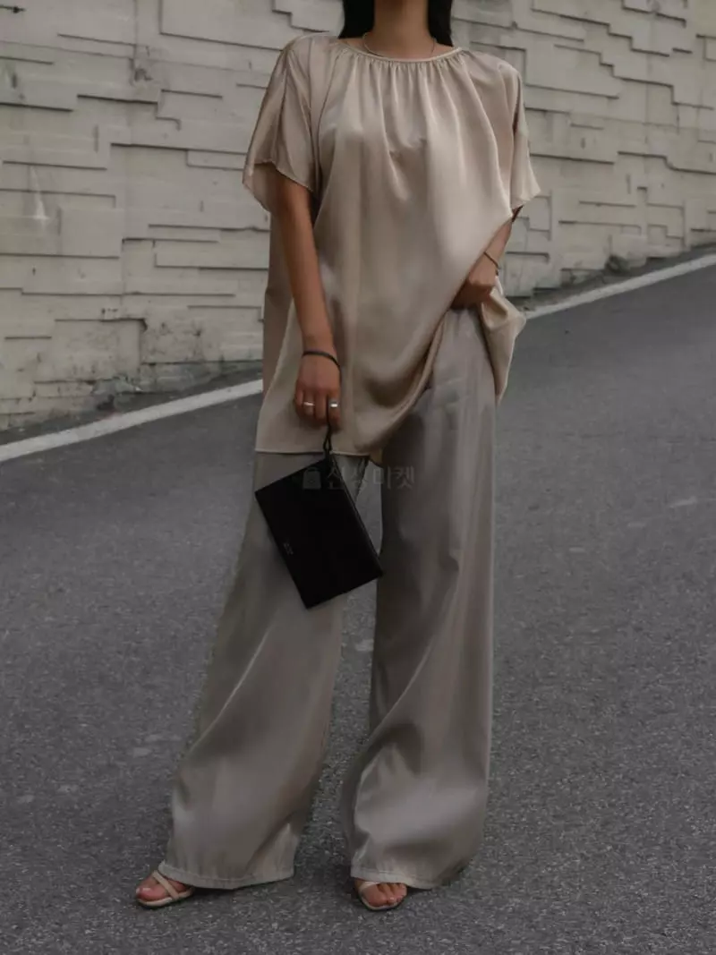Paper Moon - Korean Women Fashion - #momslook - Sliky Wide Pants - 2