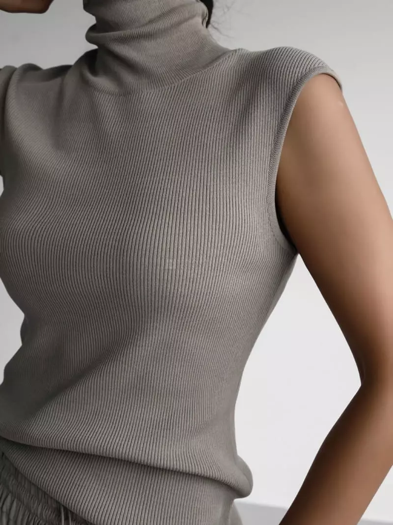 Paper Moon - Korean Women Fashion - #vintageinspired - Turtle Nuck Sleeveless Knit Top