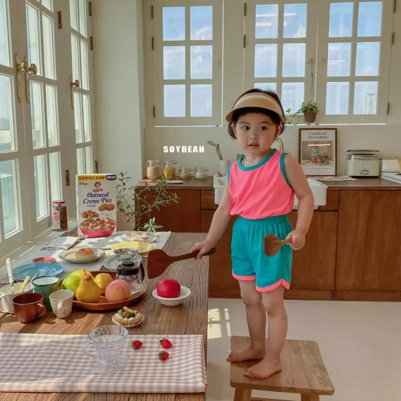 Soybean - Korean Children Fashion - #kidzfashiontrend - Sleeveless Macaroon Top Bottom Set - 4