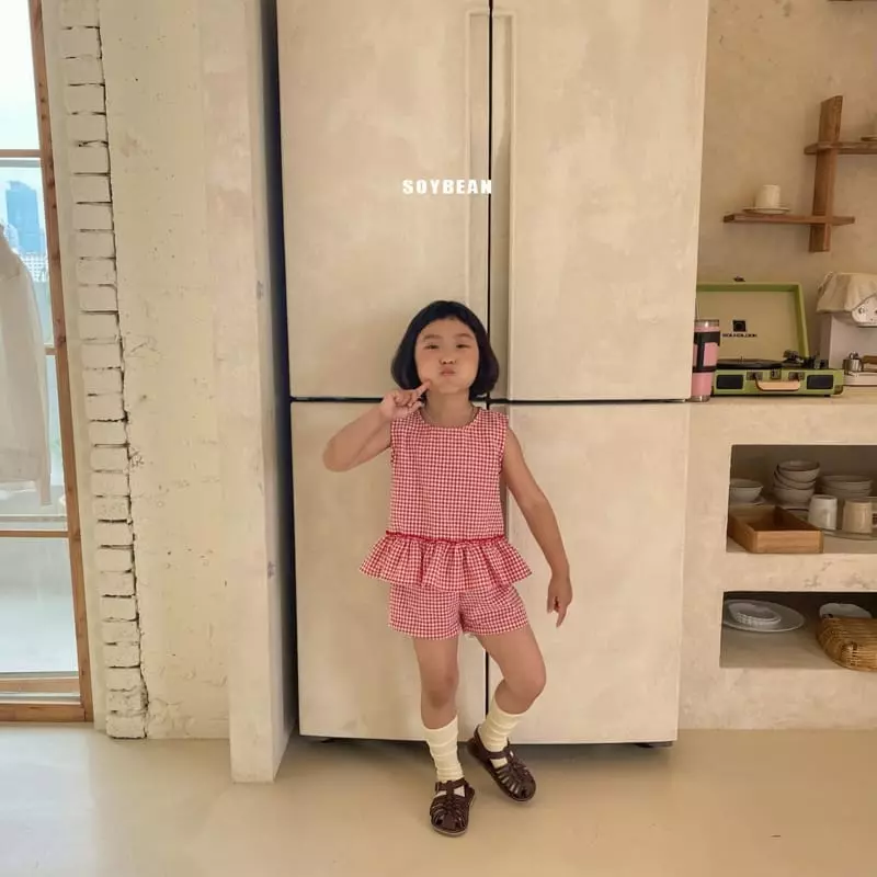 Soybean - Korean Children Fashion - #childofig - Check Frill Top Bottom Set - 6