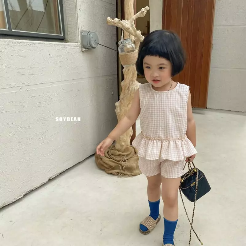 Soybean - Korean Children Fashion - #childrensboutique - Check Frill Top Bottom Set - 7