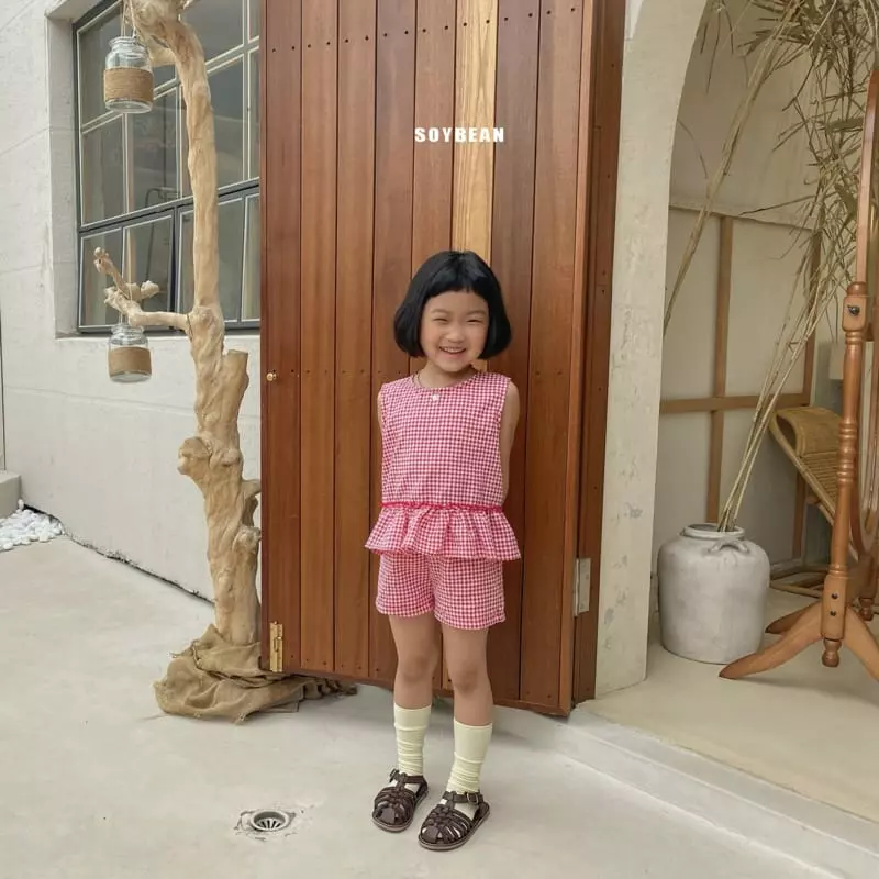 Soybean - Korean Children Fashion - #fashionkids - Check Frill Top Bottom Set - 10