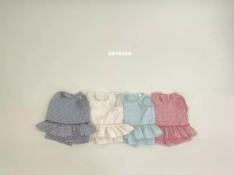 Soybean - Korean Children Fashion - #kidsshorts - Check Frill Top Bottom Set - 11