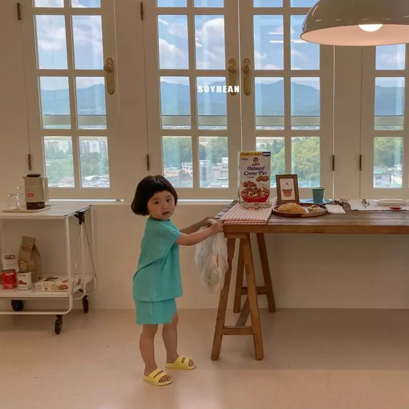 Soybean - Korean Children Fashion - #kidsshorts - Cap Sleeves Pigment Top Bottom Set - 5