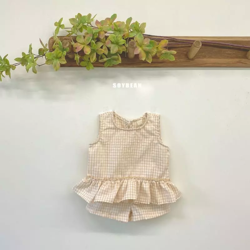 Soybean - Korean Children Fashion - #kidsstore - Check Frill Top Bottom Set - 12