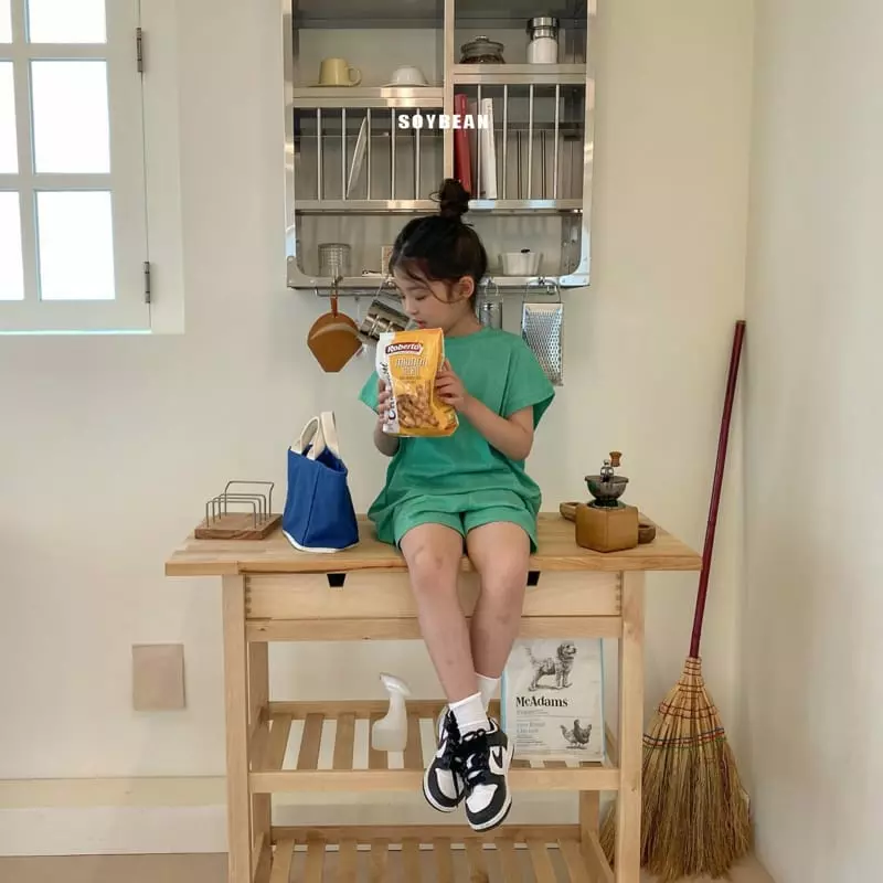 Soybean - Korean Children Fashion - #kidsstore - Cap Sleeves Pigment Top Bottom Set - 6