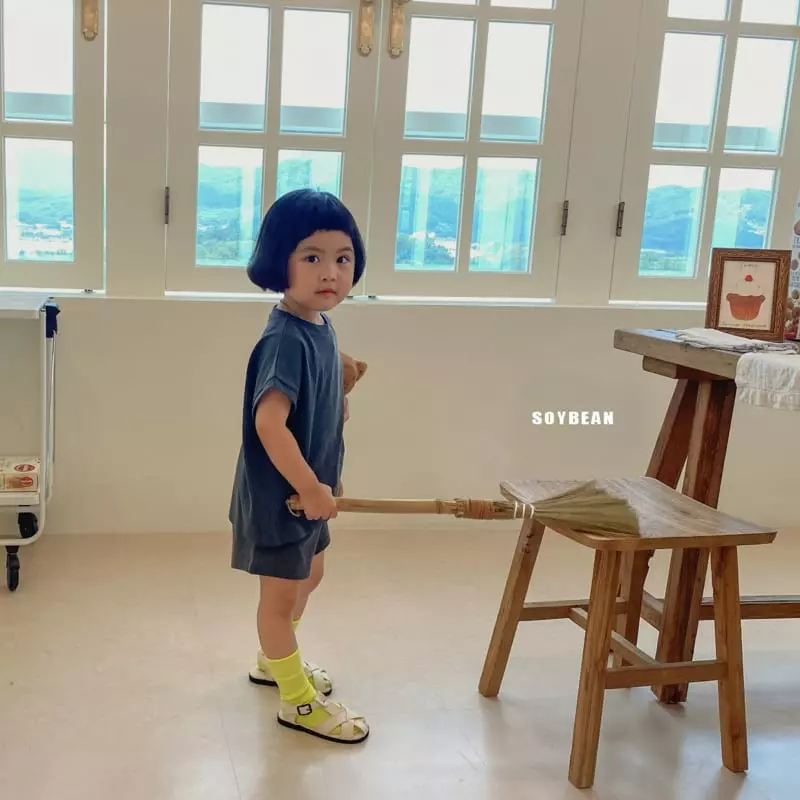 Soybean - Korean Children Fashion - #kidzfashiontrend - Cap Sleeves Pigment Top Bottom Set - 7