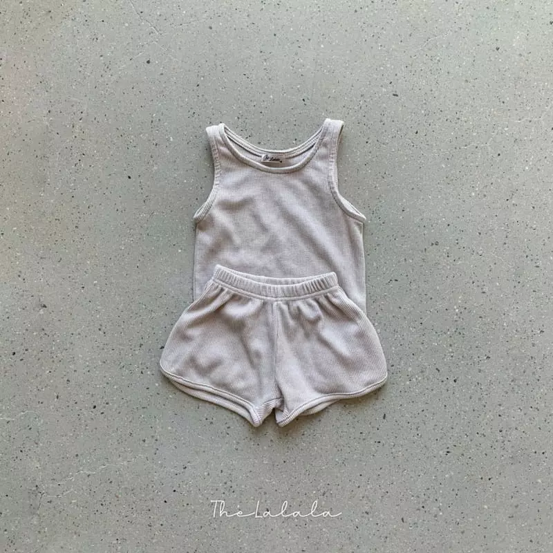The Lalala - Korean Children Fashion - #Kfashion4kids - Waffle Sleeveless Top Bottom Set