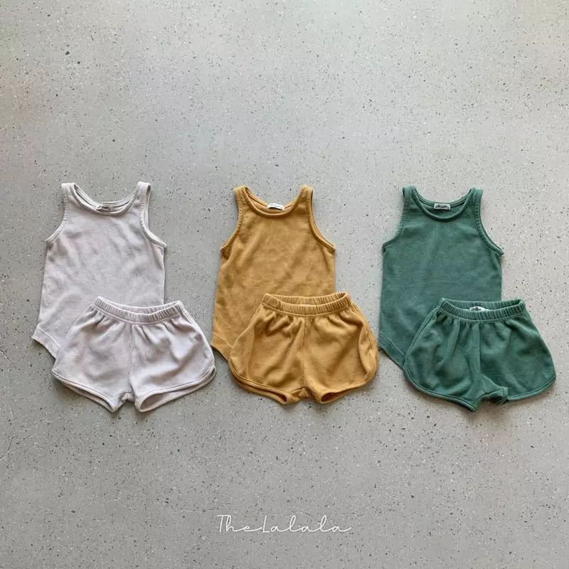 The Lalala - Korean Children Fashion - #childrensboutique - Waffle Sleeveless Top Bottom Set - 8