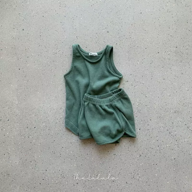 The Lalala - Korean Children Fashion - #littlefashionista - Waffle Sleeveless Top Bottom Set - 2