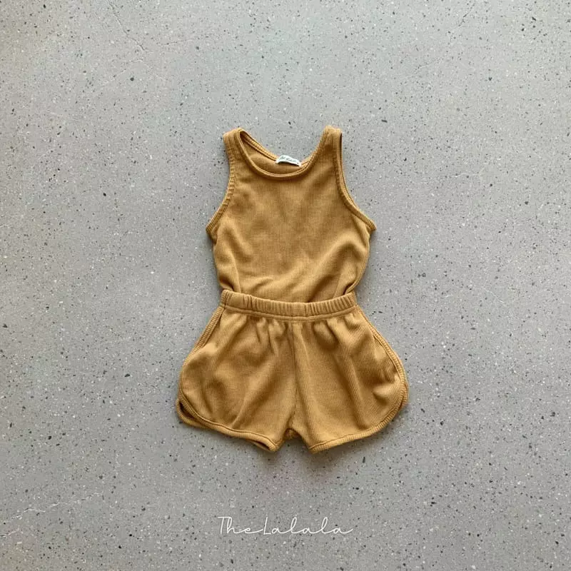 The Lalala - Korean Children Fashion - #magicofchildhood - Waffle Sleeveless Top Bottom Set - 3