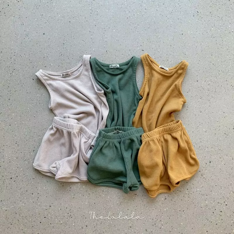 The Lalala - Korean Children Fashion - #magicofchildhood - Waffle Sleeveless Top Bottom Set - 4