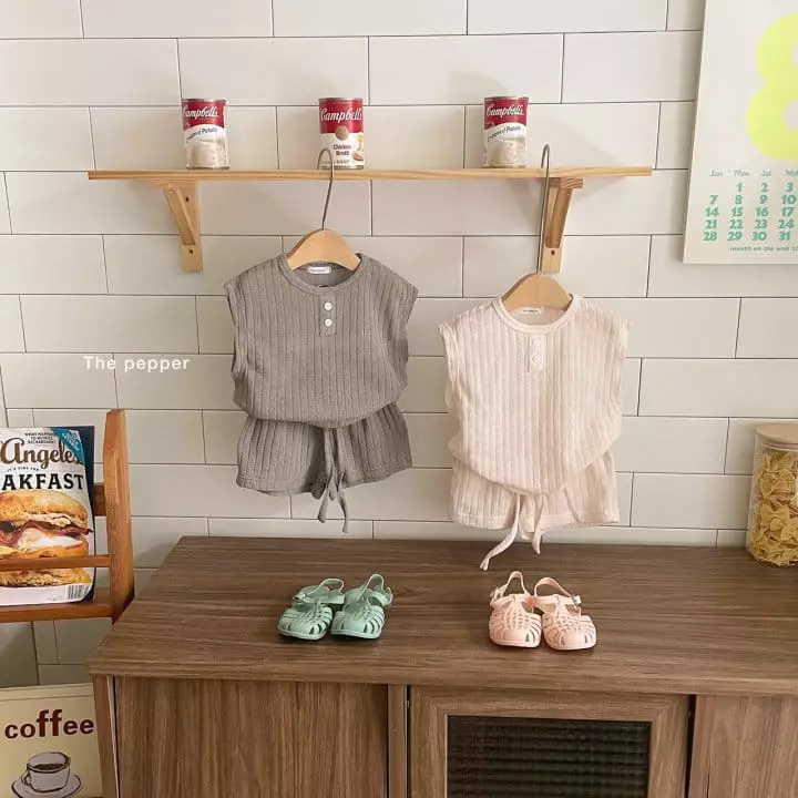 The Pepper - Korean Children Fashion - #designkidswear - Rib Knit Top Bottom Set - 3
