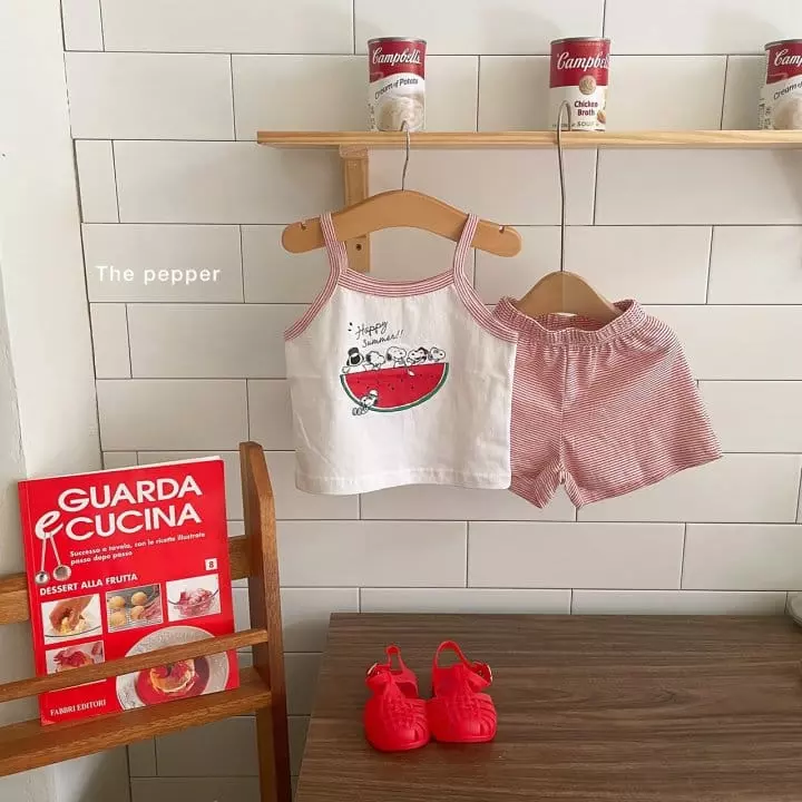 The Pepper - Korean Children Fashion - #discoveringself - Snop Watermelon Top Bottom Set - 2