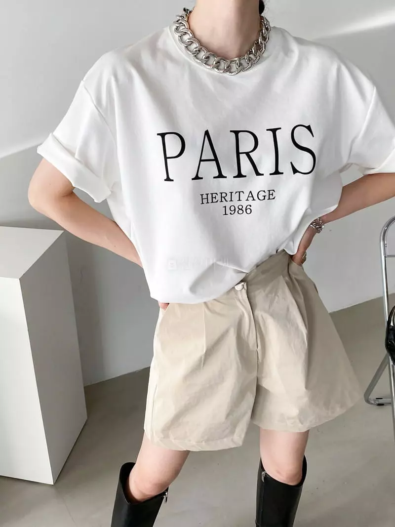 Then - Korean Women Fashion - #momslook - Paris Short Sleeves Teee
