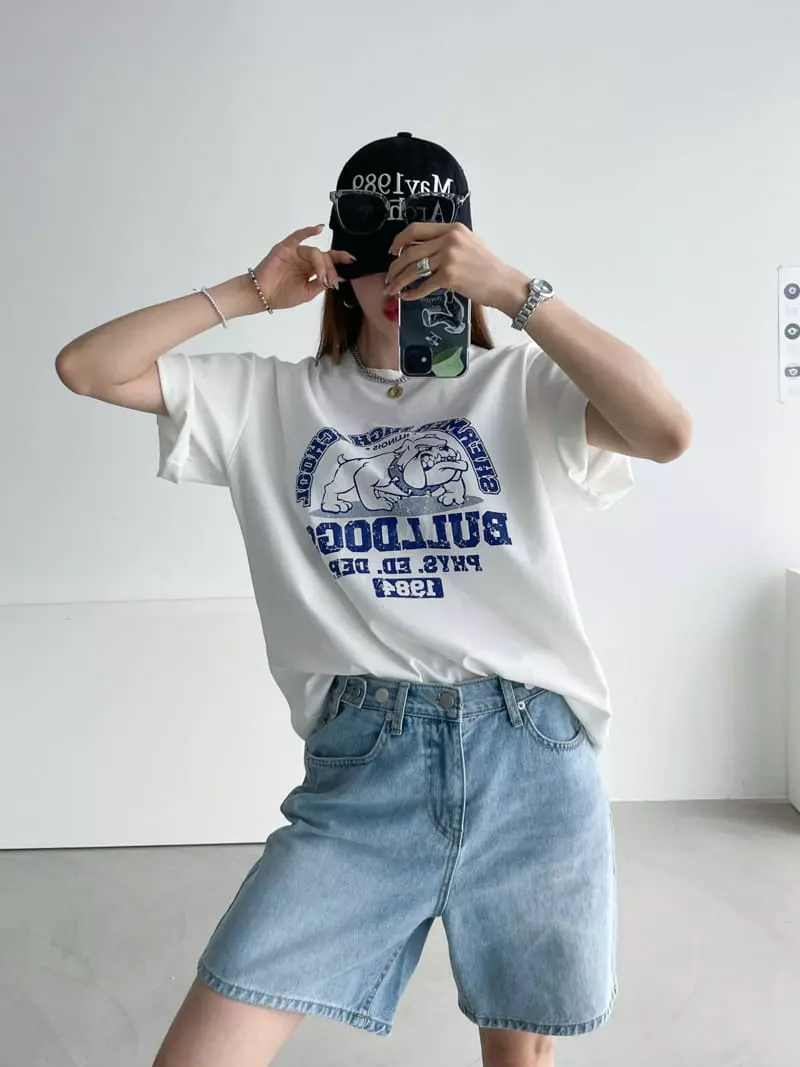 Then - Korean Women Fashion - #momslook - Bulldog Crack Tee - 10
