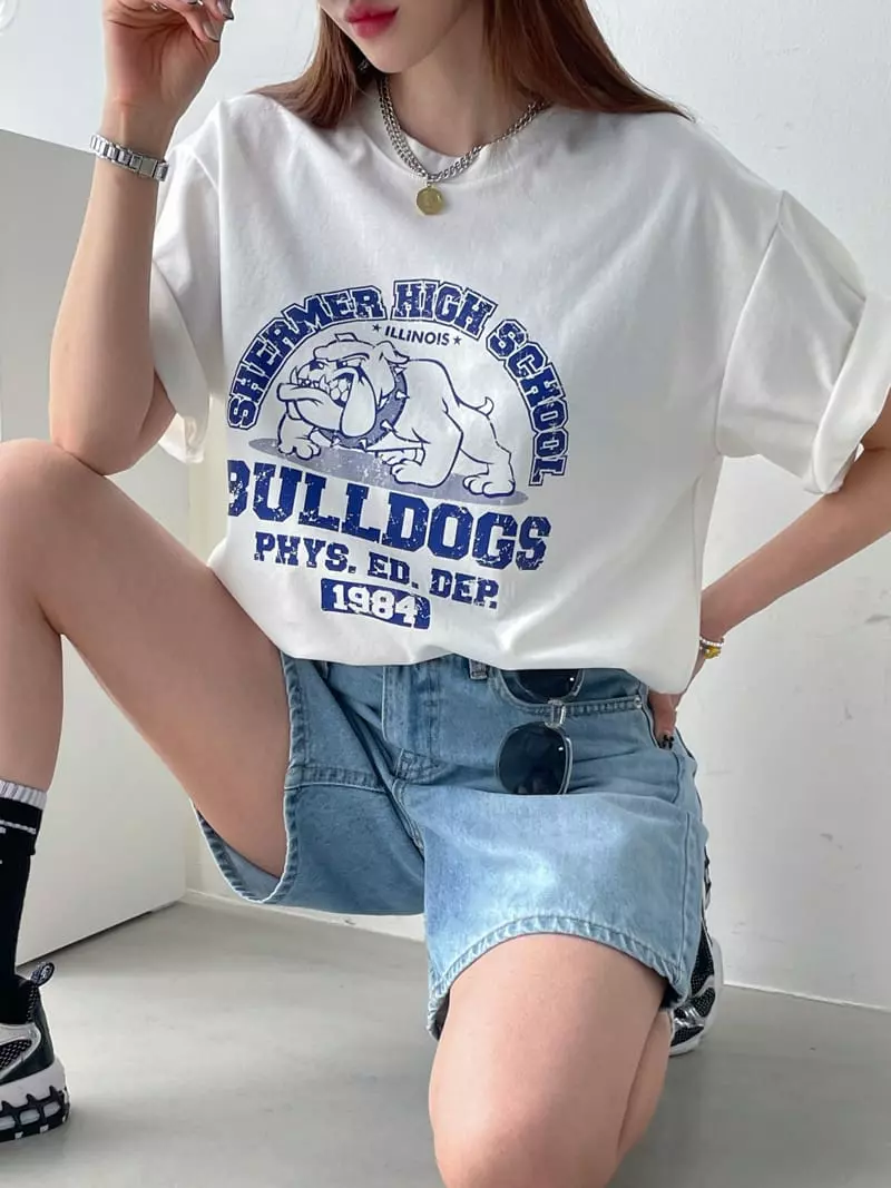 Then - Korean Women Fashion - #momslook - Bulldog Crack Tee - 6